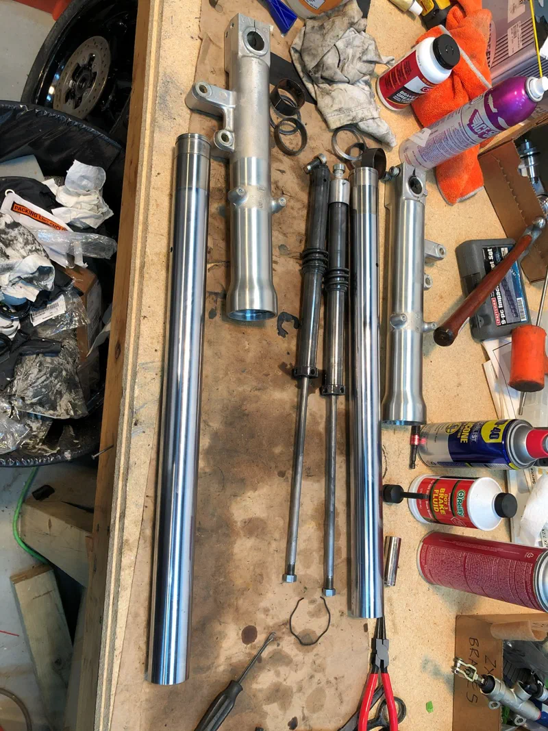 The forks fully stripped down